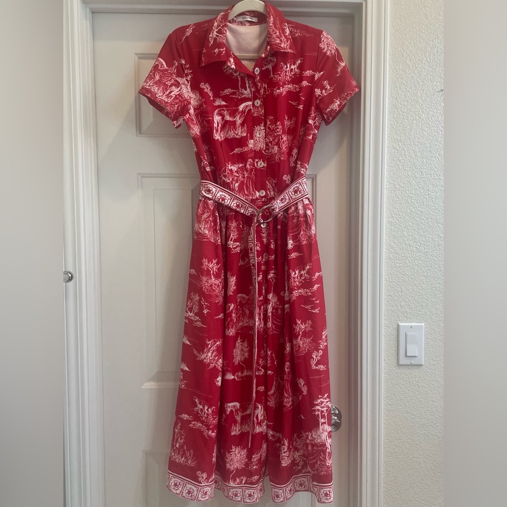 Eshakti Red Crepe Toile Print Dress - 10